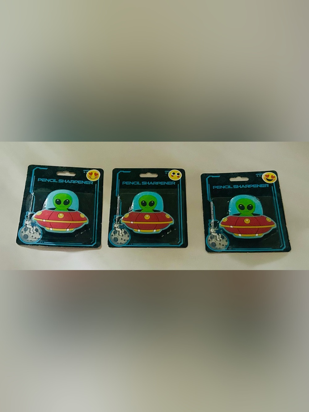 New 3 Space Alien in Spaceship Pencil Sharpeners 2 3/4” x 2 1/2” x 3/8”